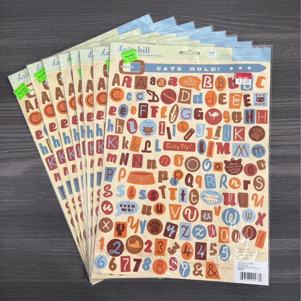 Daisy Hill Cats Meow Scrapbook Lot Stickers Paper Pad Brads Metal Accents 25+pcs